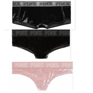 3X Victoria's Secret PINK VELVET Boyshorts Shortie Cheekster Thong Panty Size S